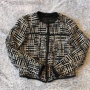 Zara Tweed Black & White Cropped Jacket sz S